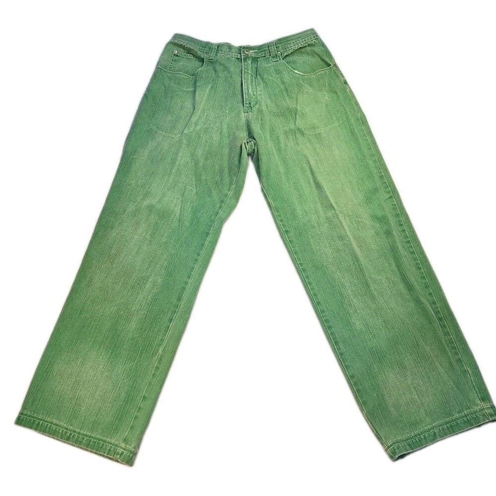 Men’s Royal Blue Jean Company Green Twill Denim Pants 36x34 Baggy Skater 90s Y2K
